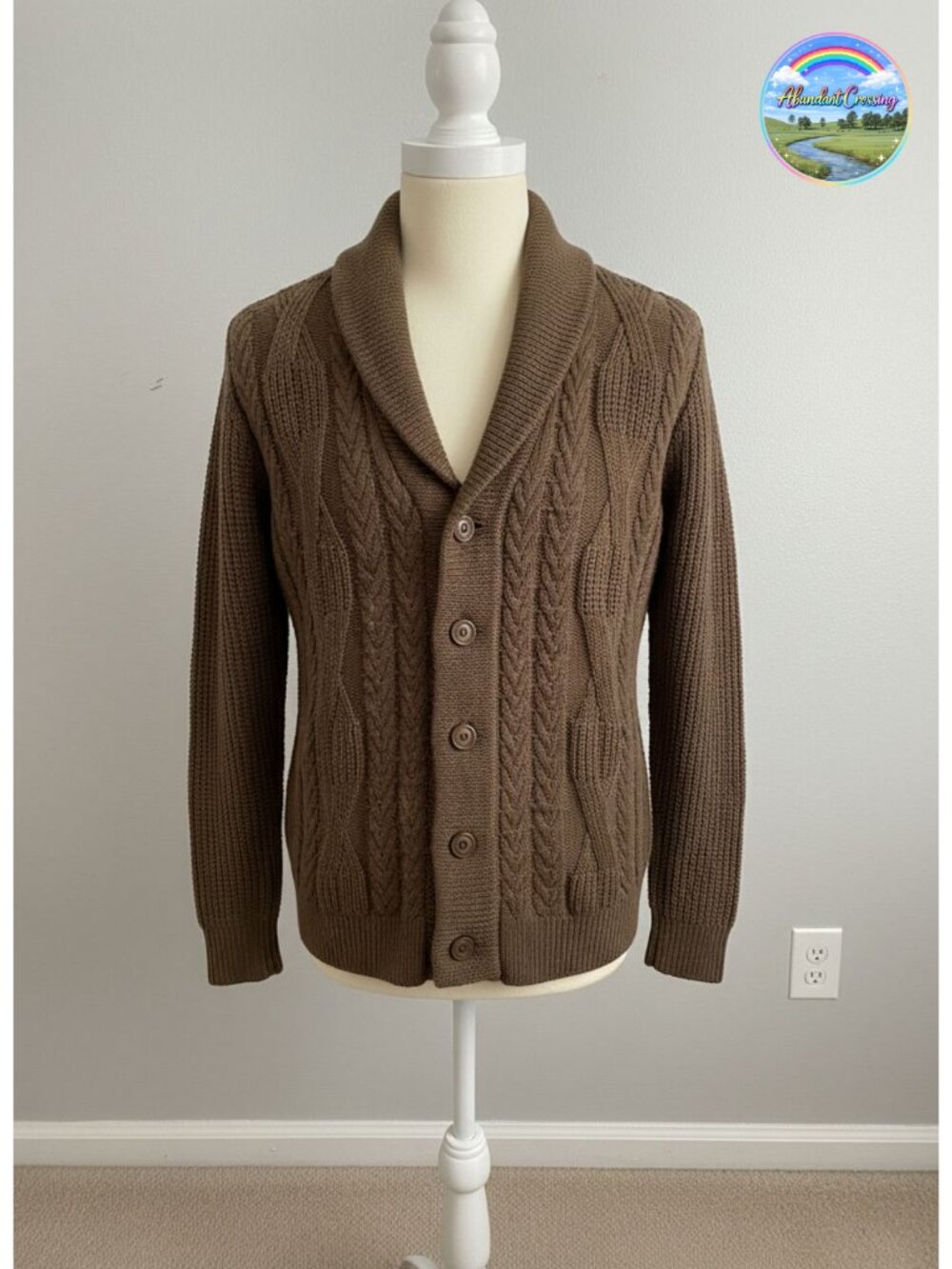 Shawl Collar Cable Knit Cardigan Sweater Button Up Winter Outwear